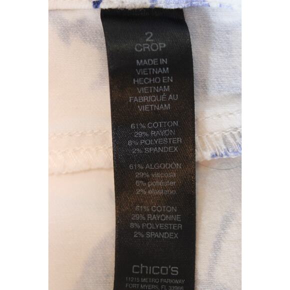 CHICOS SO SLIMMING Girlfriend Crop blue White Floral Stretch Cotton Pants 2 - Picture 6 of 14
